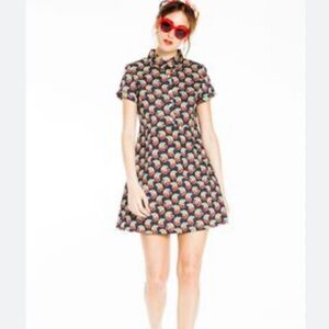 Kling Navy Blue Red Cherry Print Cotton Retro Pinup Button Front Dress NWT 2/S